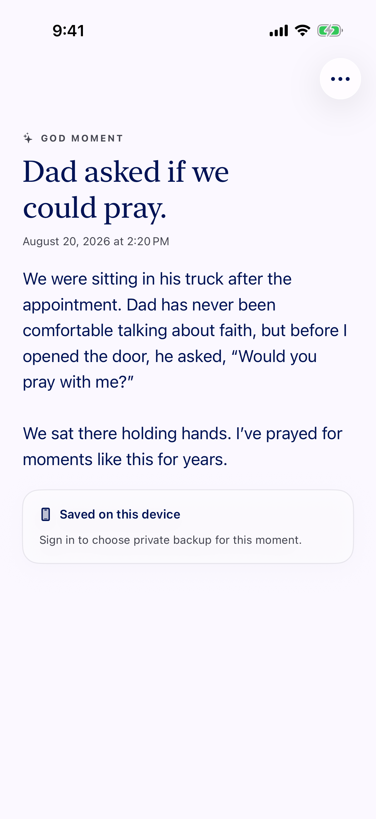 A fictional saved God moment titled Dad asked if we could pray, remembering a father’s unexpected invitation to pray together