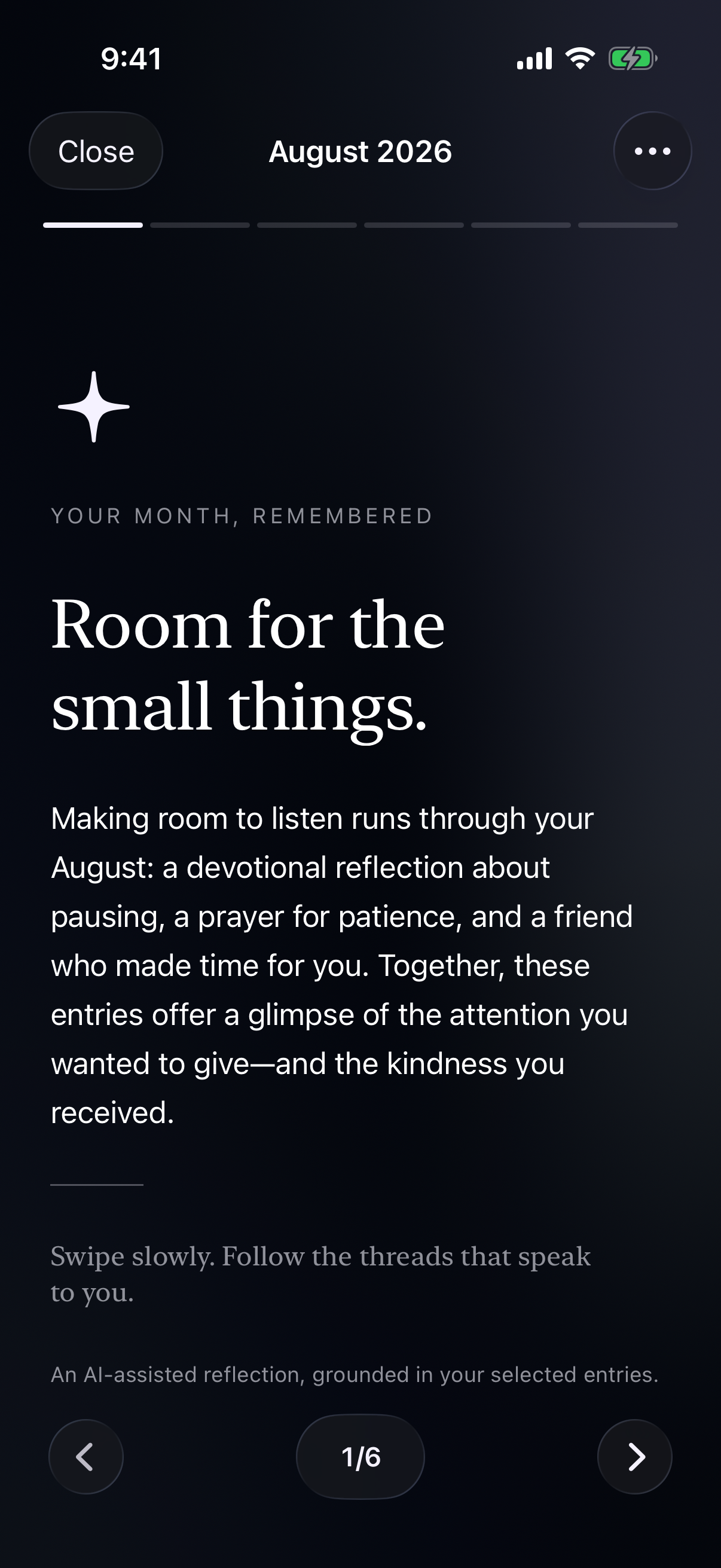 The opening of an August monthly Memory in Glean: Room for the small things, in dark mode
